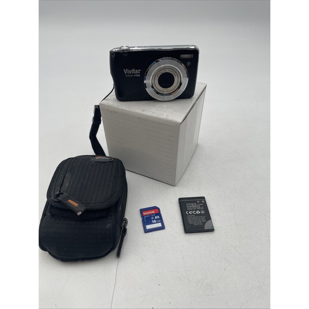 Vivitar ViviCam F529 16.1MP Digital Camera 5X Zoom+Battery+SD Card-Case-TESTED